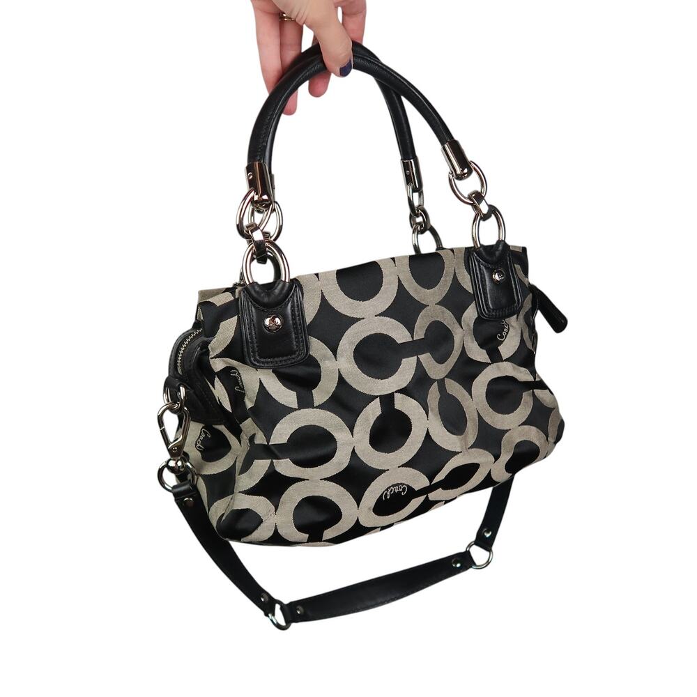 Coach Kristin Op Art Opa Signature Satchel Purse Black Monogram - Picture 4 of 9